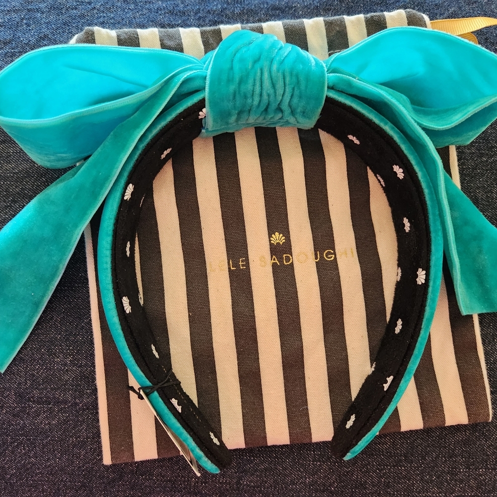 LELE SADOUGHI Turquoise  Velvet SHIRLEY Wide Ribbon Aqua Blue Luxe Headband NWT - Picture 5 of 6